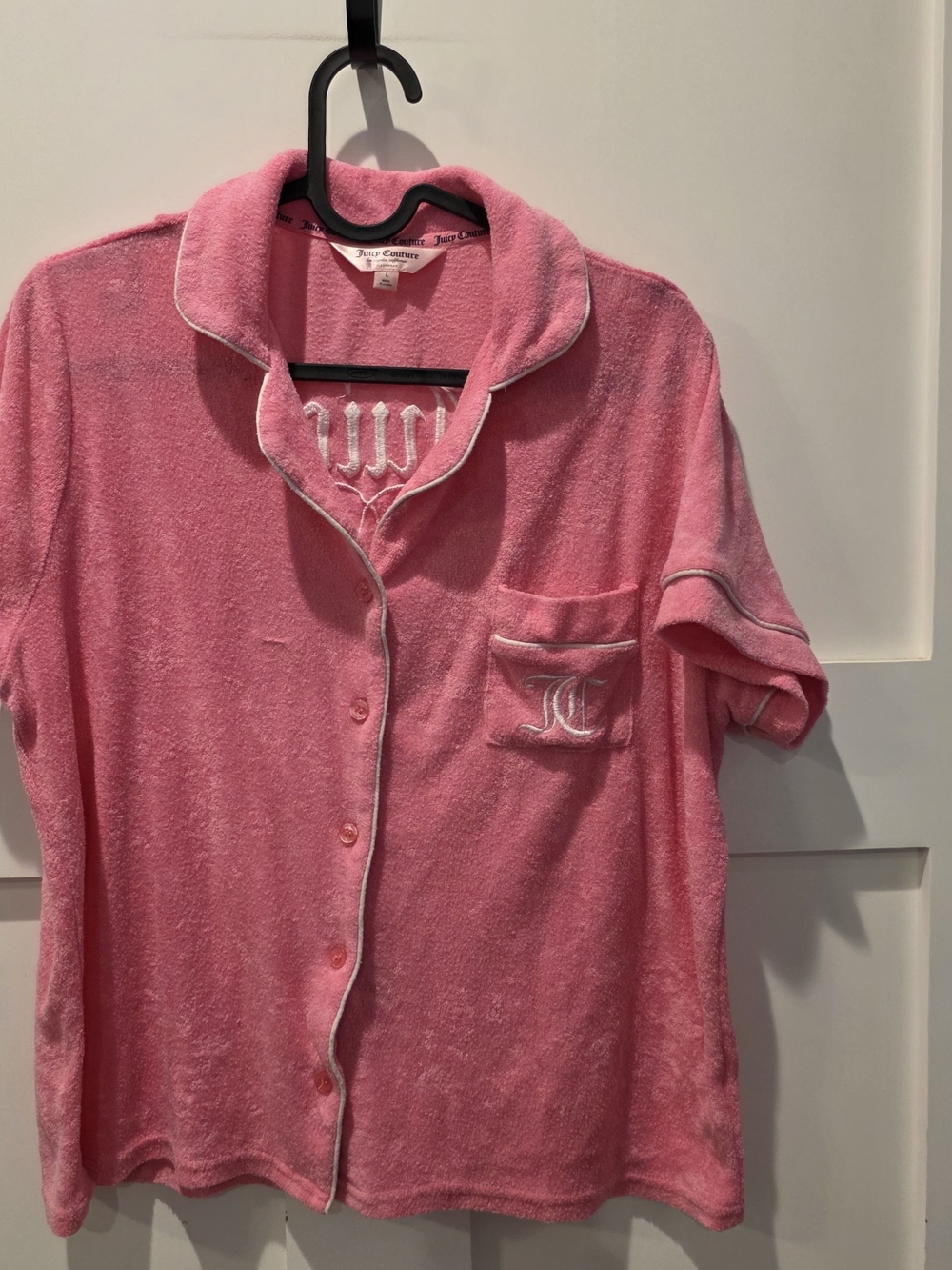 JUICY COUTURE Womens Pajama Top Pink Loungewear Terry L Spellout Cozycore
